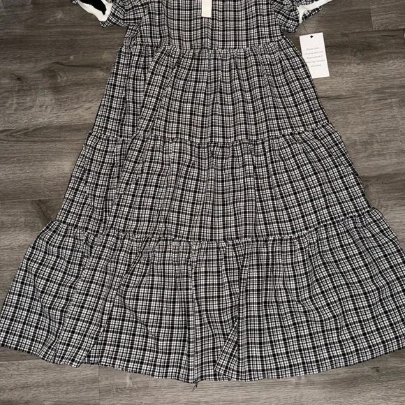 English Factory plaid A-line tiered midi dress - Picture 3 of 10